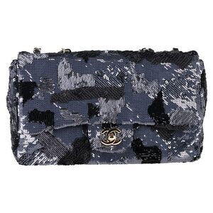 Chanel Medium Sequin Single Flap Bag in Navy Blue Denim